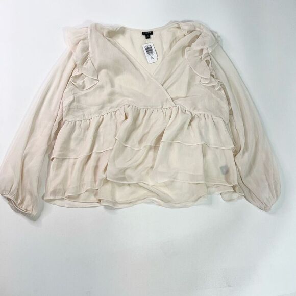 Torrid Ruffled Top Womens 3X cream Crinkle Chiffon Long Sleeve flowy nwt wrap - Picture 1 of 10